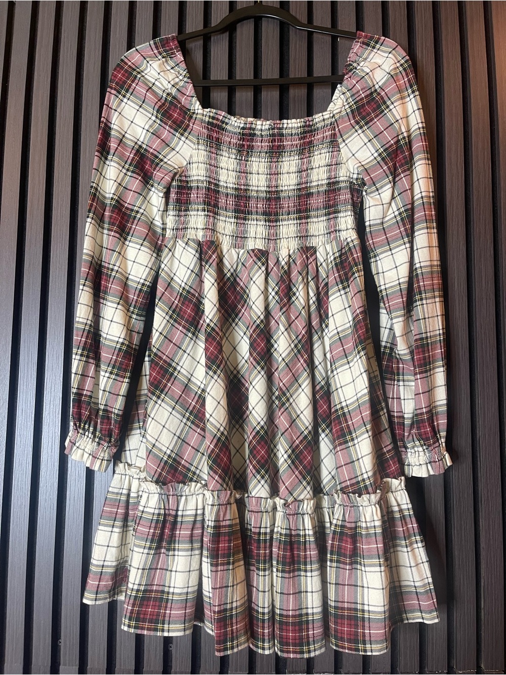 Polo by Ralph Lauren Cream, Red & Green Plaid Smocked Dress